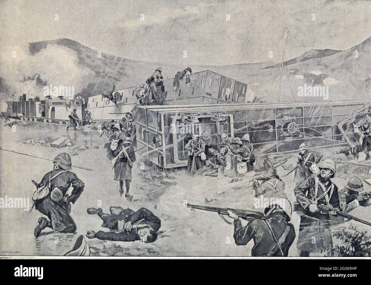 2nd Boer War 1899 - 1902, ambush of the Boers on a British amored train at Chieveley, natal, ADDITIONAL-RIGHTS-CLEARANCE-INFO-NOT-AVAILABLE Stock Photo