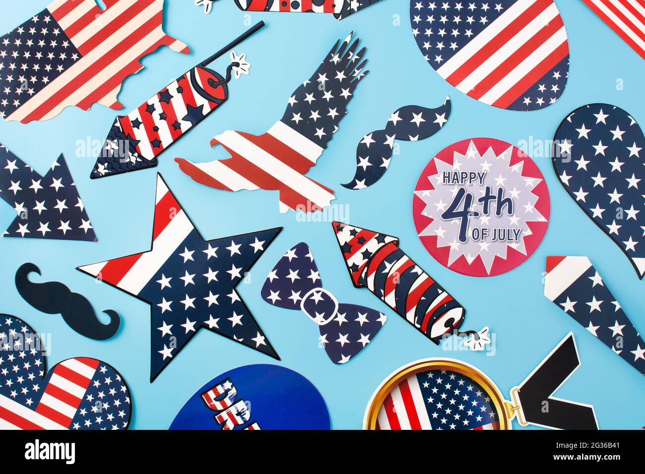 Happy 4th July ornament on blue background Stock Photo