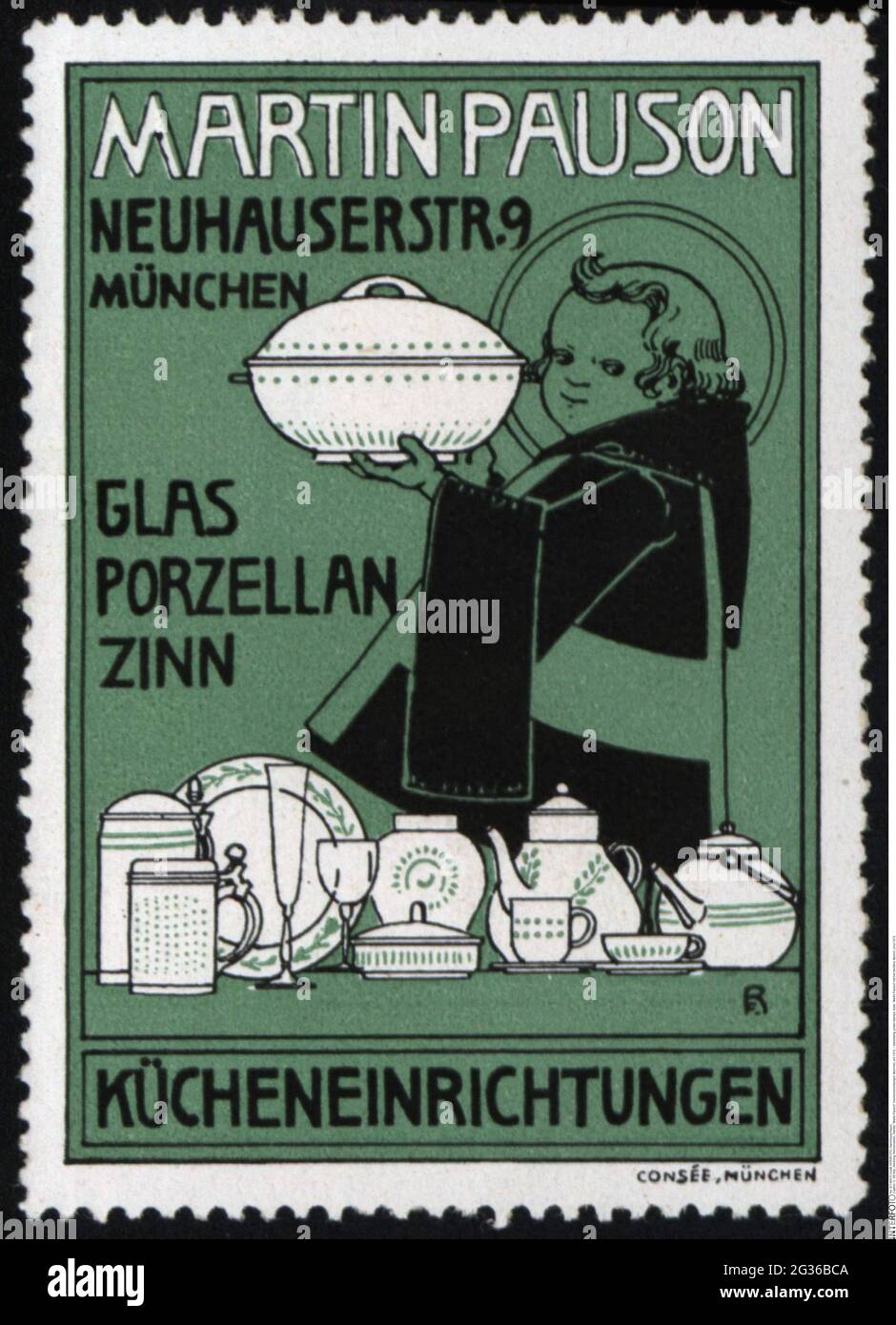 advertising, poster stamps, trade, 'Martin Pauson' kitchen facilities, Munich, circa 1910, ADDITIONAL-RIGHTS-CLEARANCE-INFO-NOT-AVAILABLE Stock Photo