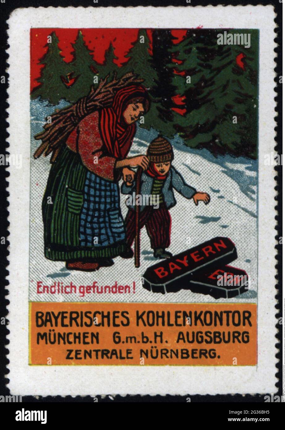 advertising, poster stamps, energy, 'Bayerisches Kohlenkontor GmbH' coal, Munich, circa 1910, ADDITIONAL-RIGHTS-CLEARANCE-INFO-NOT-AVAILABLE Stock Photo