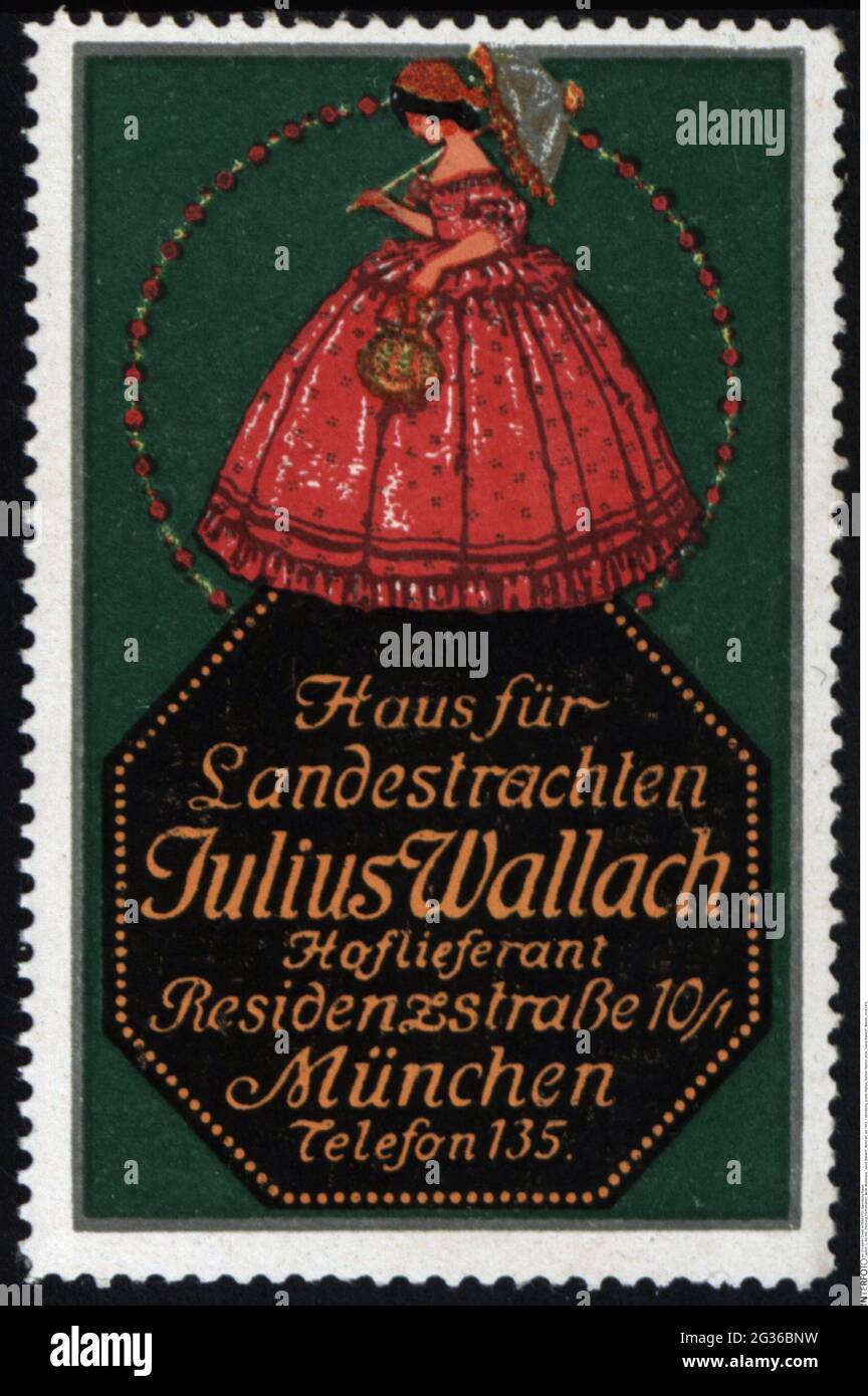 advertising, poster stamps, fashion, fashion store, 'Julius Wallach', Munich, circa 1910, ADDITIONAL-RIGHTS-CLEARANCE-INFO-NOT-AVAILABLE Stock Photo
