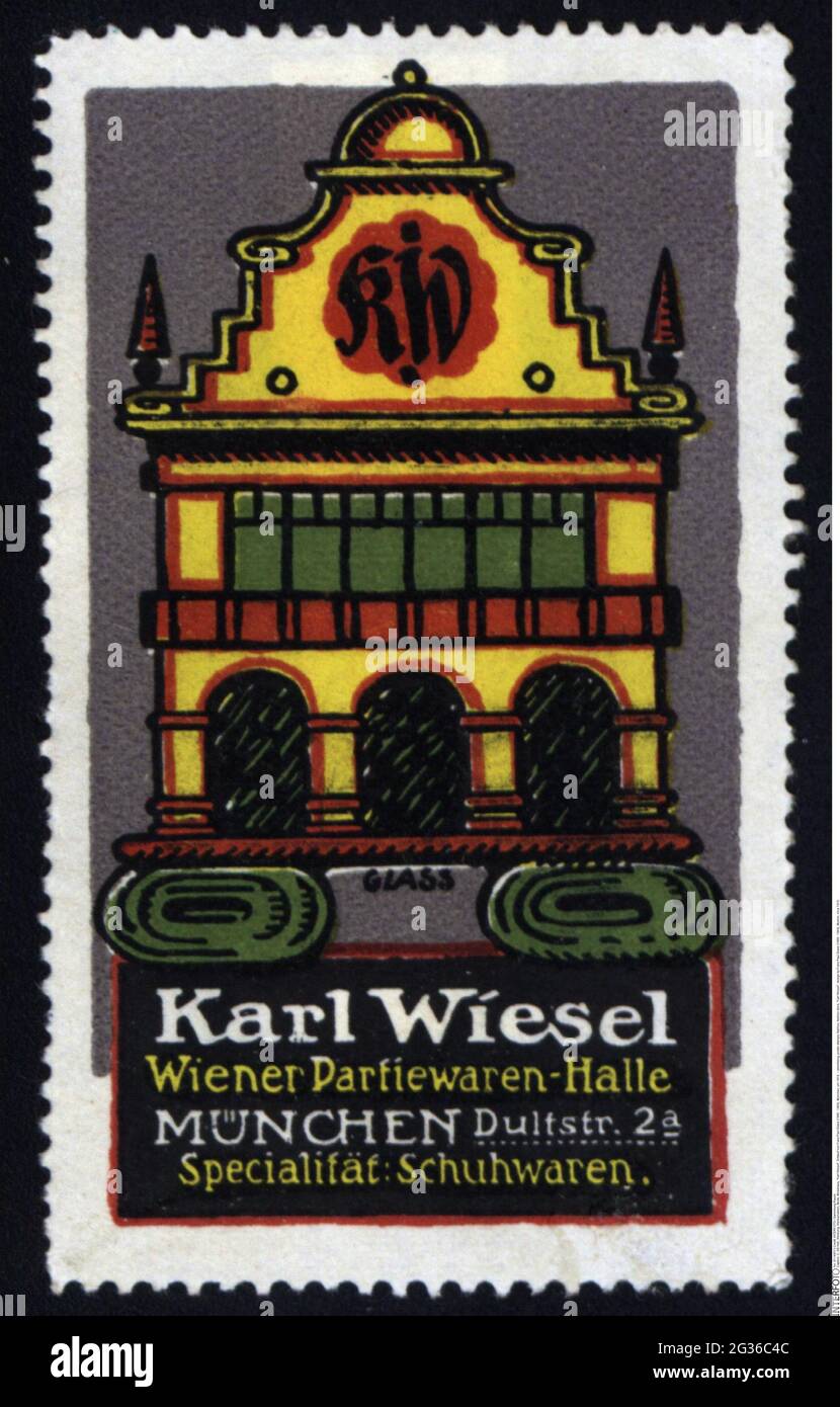 advertising, poster stamps, fashion, fashion store, 'Karl Wiesel', ADDITIONAL-RIGHTS-CLEARANCE-INFO-NOT-AVAILABLE Stock Photo