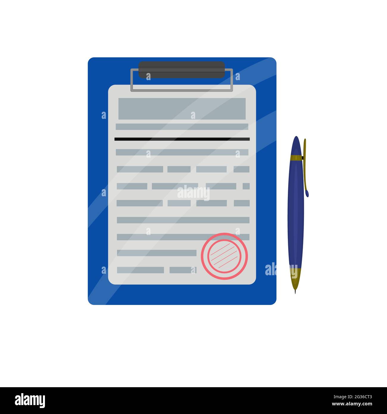 Clipboard with document and pen isolated on white Stock Vector