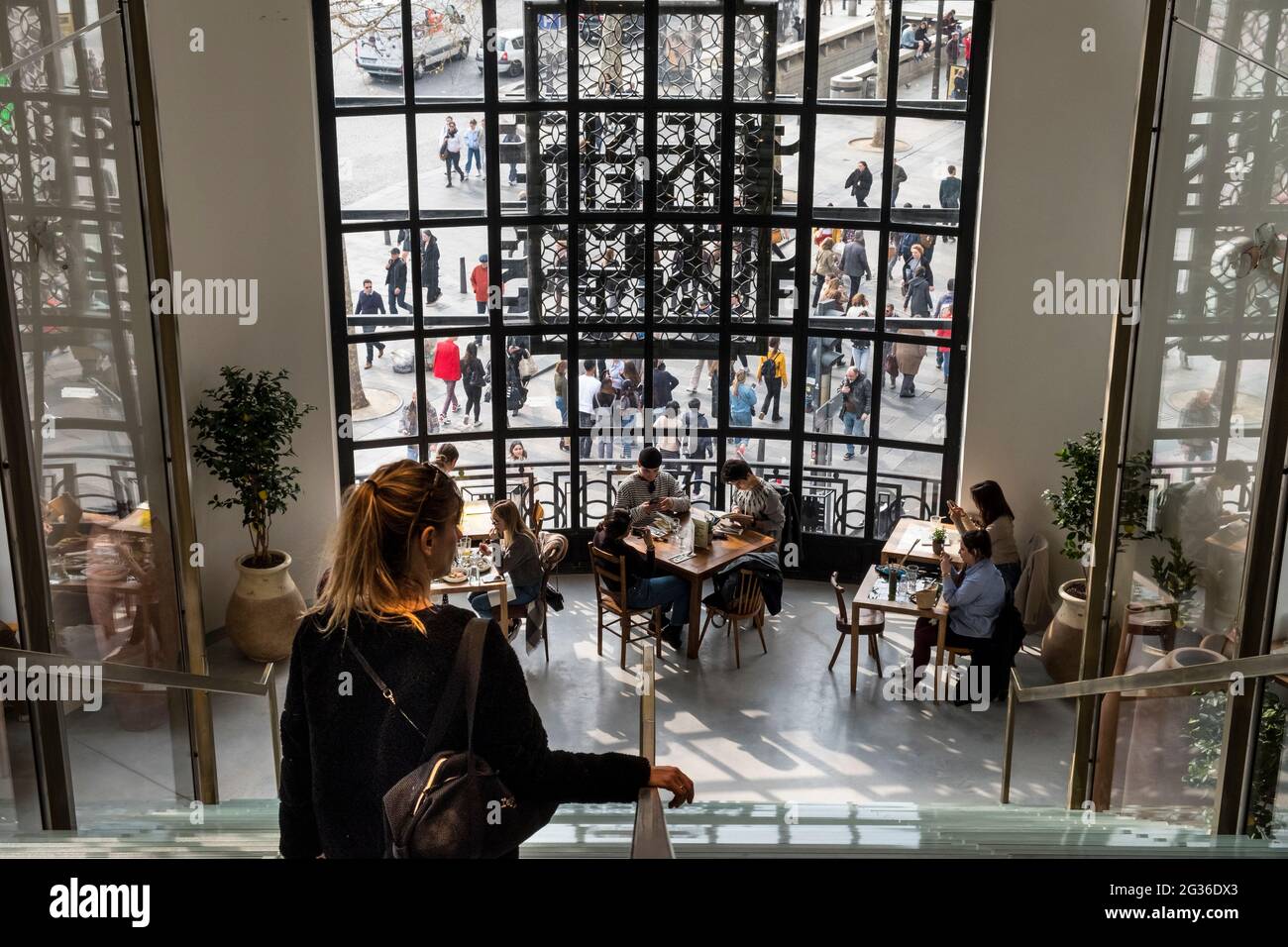 FRANCE. PARIS (8TH DISTRICT). GALERIES LAFAYETTE CHAMPS-ELYSEES, CHAMPS-ELYSEES AVENUE (LAYOUT: BJARKE INGELS AND BIG AGENCY). THE CAFE CITRON (PRODUC Stock Photo