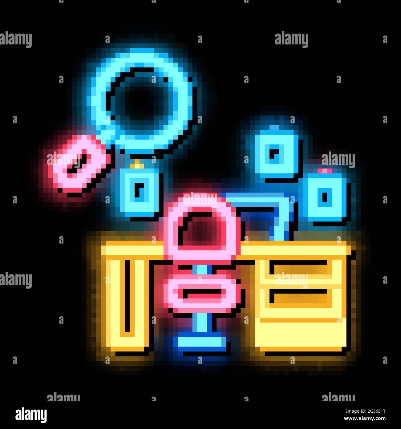 office workplace research neon glow icon illustration Stock Vector ...