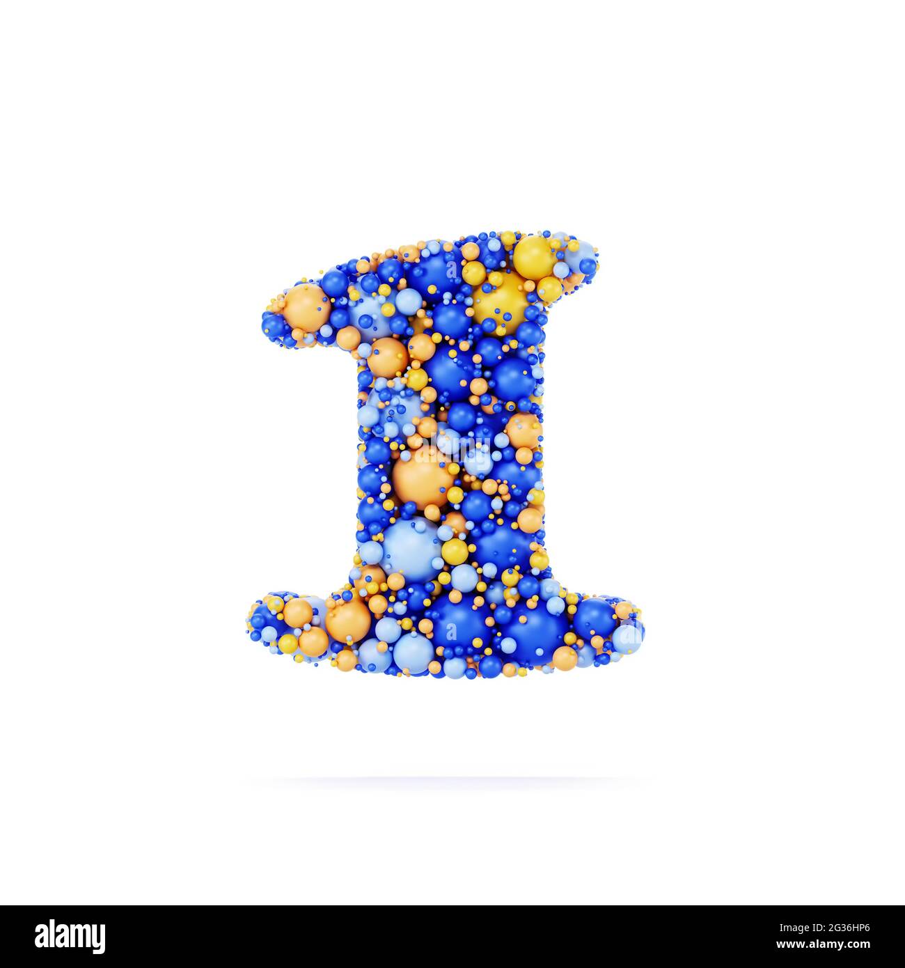 1 one number digit with colored shiny balls. Realistic 3d rendering illustration. Isolated on white background with shadow cast Stock Photo