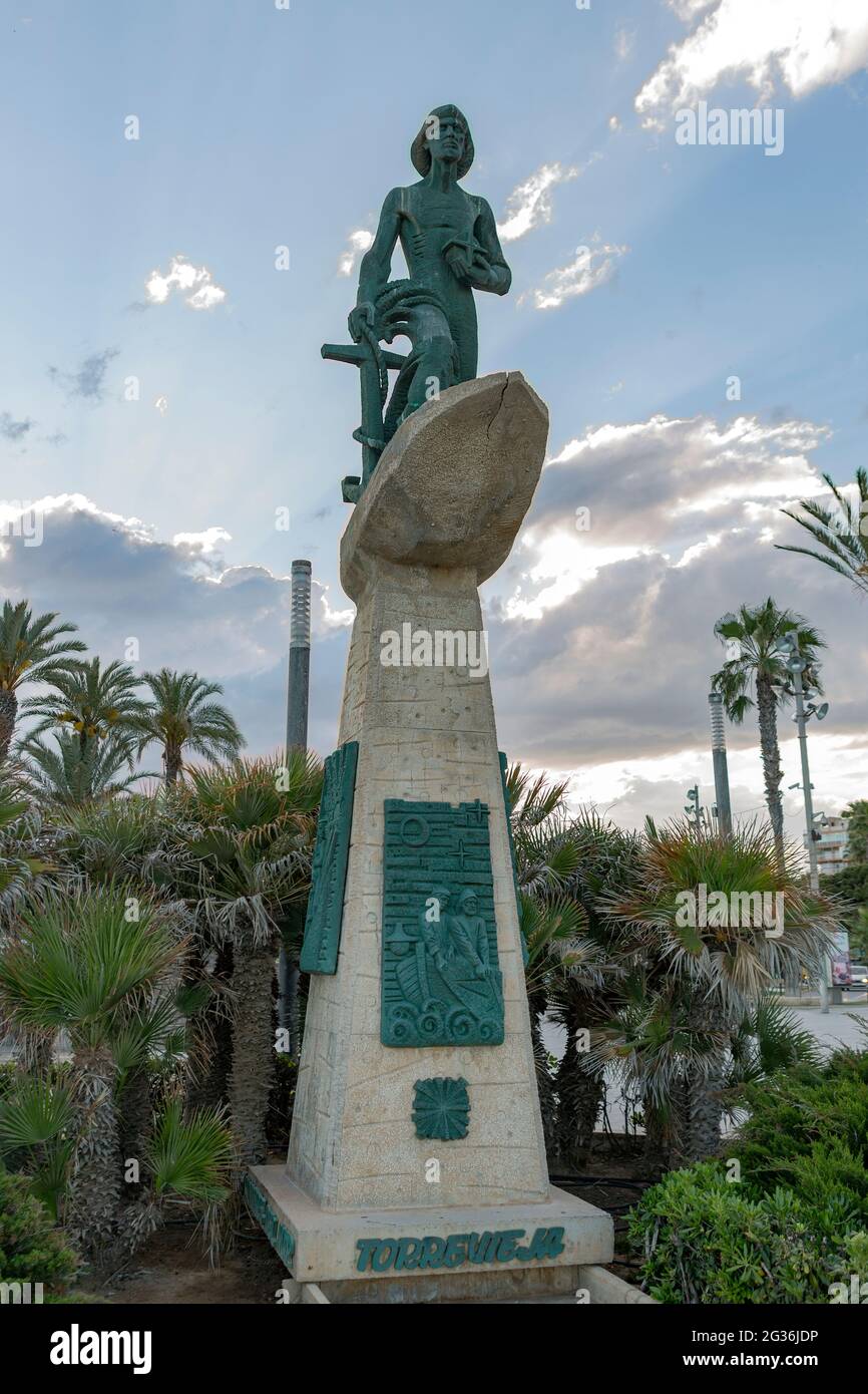 statue in torrevieja park, Alicante, Spain, in homage to the man of the sea, Stock Photo