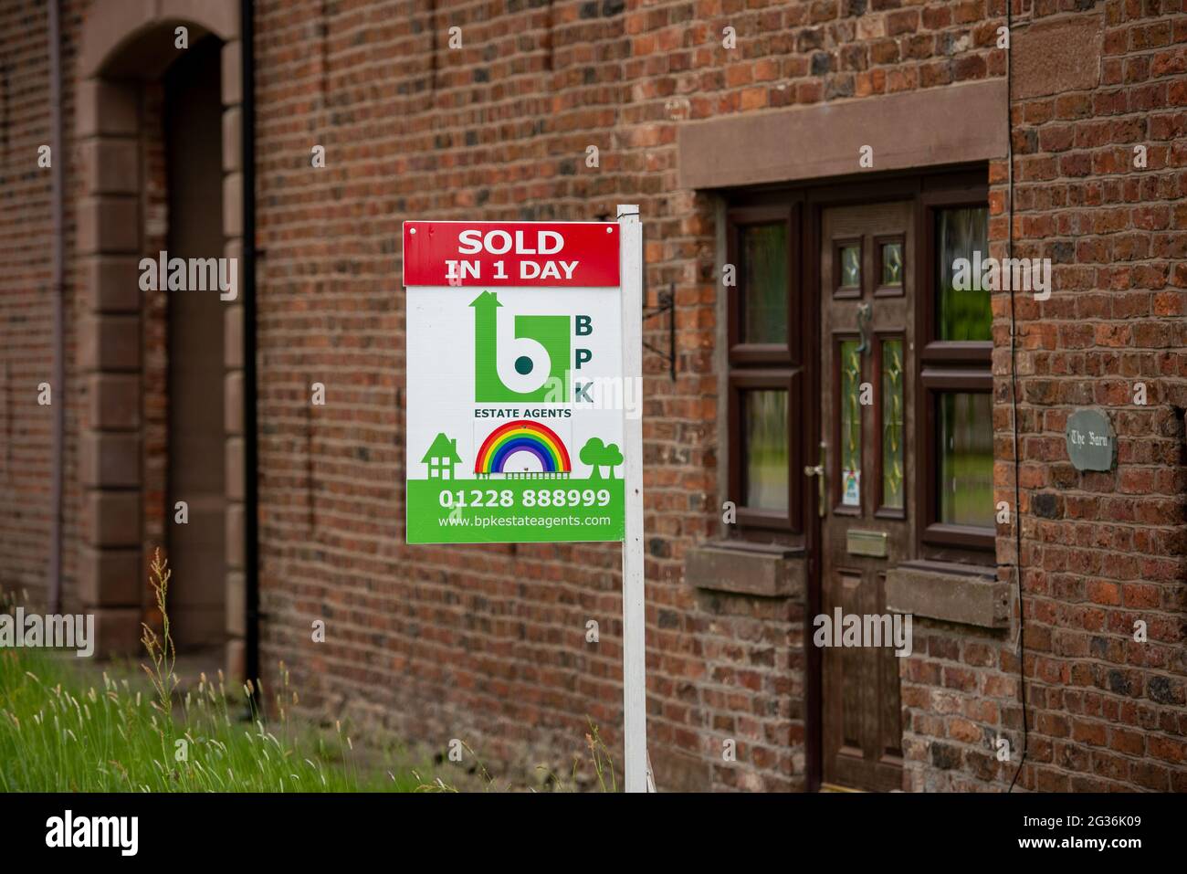Sold in one day on an estate agentÕs sign near Carlisle, Cumbria, UK Stock Photo
