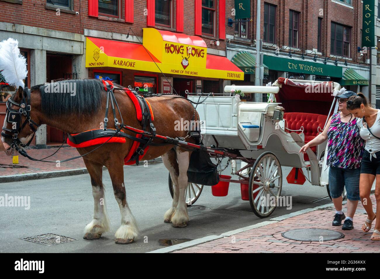 Boston horse carriage tour near Quincy Market and Faneuil Hall in Freedom Trail Boston Massachusetts. Built in early 1800s as one of the largest marke Stock Photo
