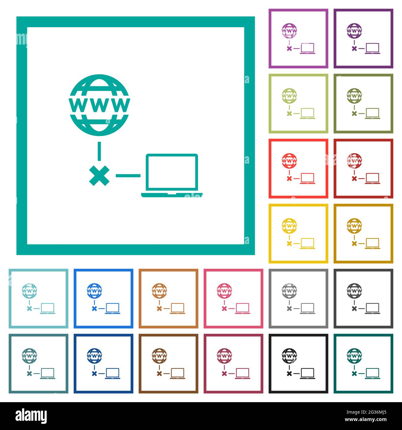 Offline laptop flat color icons with quadrant frames on white ...