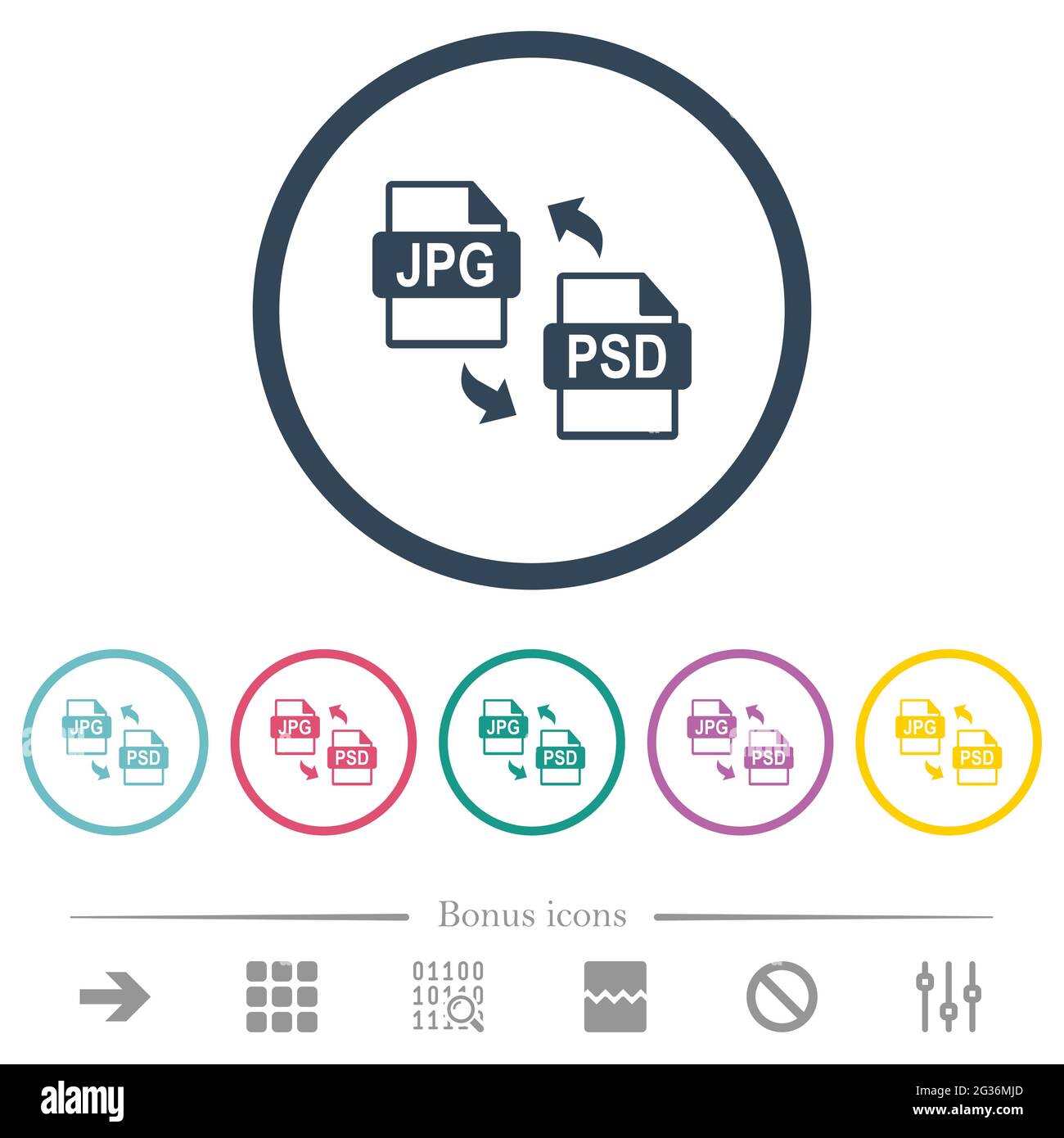 JPG PSD file conversion flat color icons in round outlines. 6 bonus ...