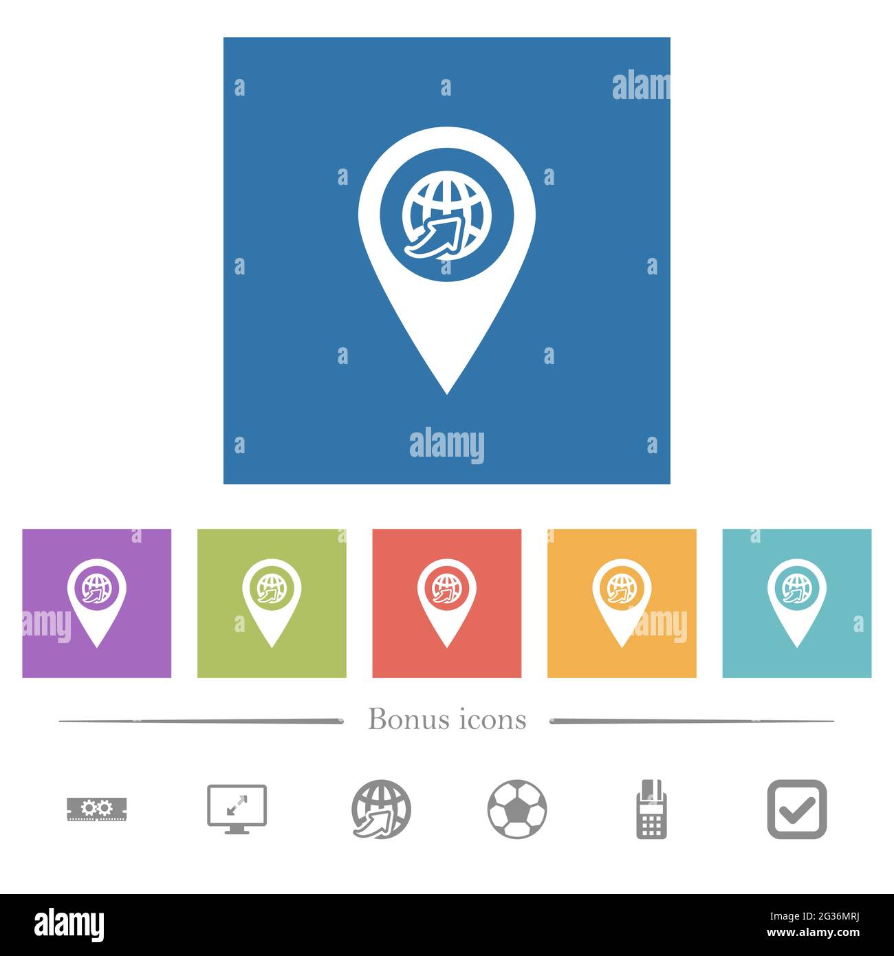 International route GPS map location flat white icons in square ...