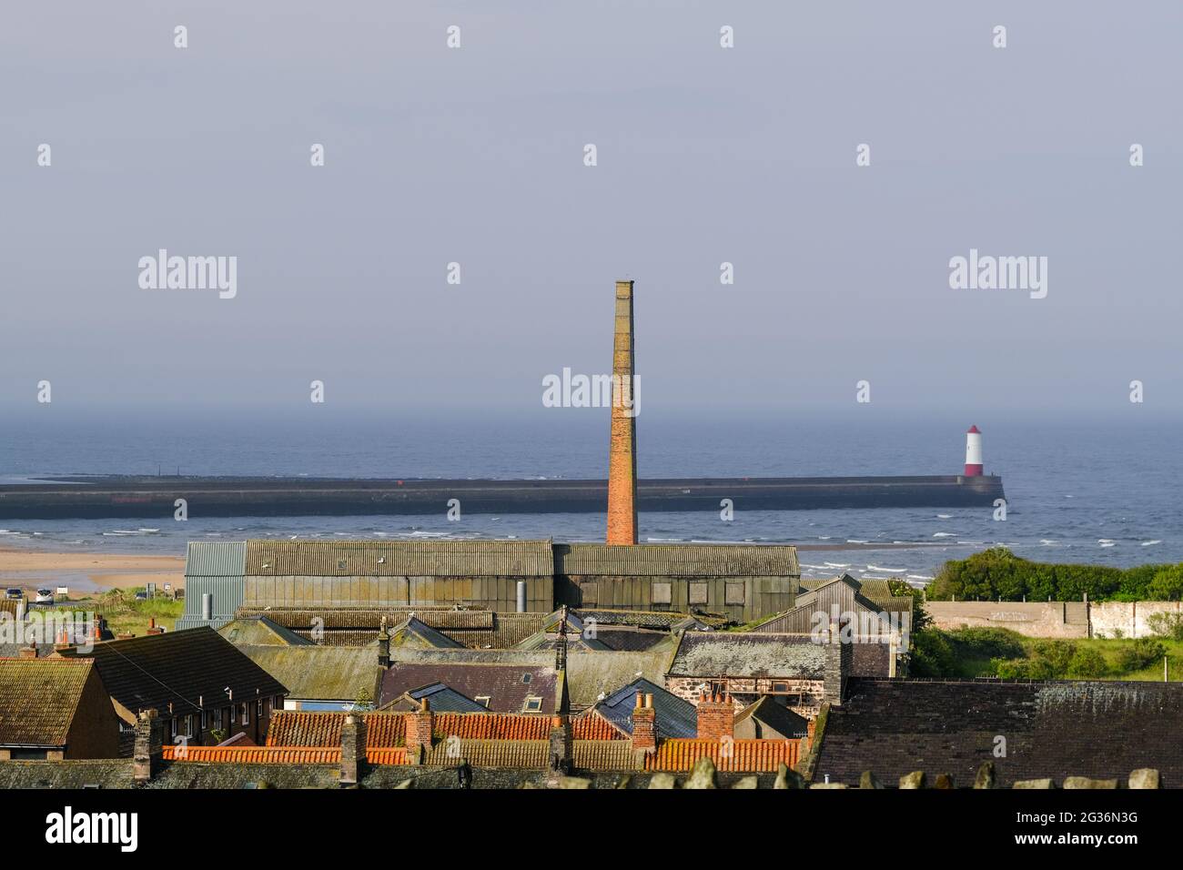 Spittal Chimney on the East Coast at Berwick-upon-Tweed in Northumberland, UK. Stock Photo