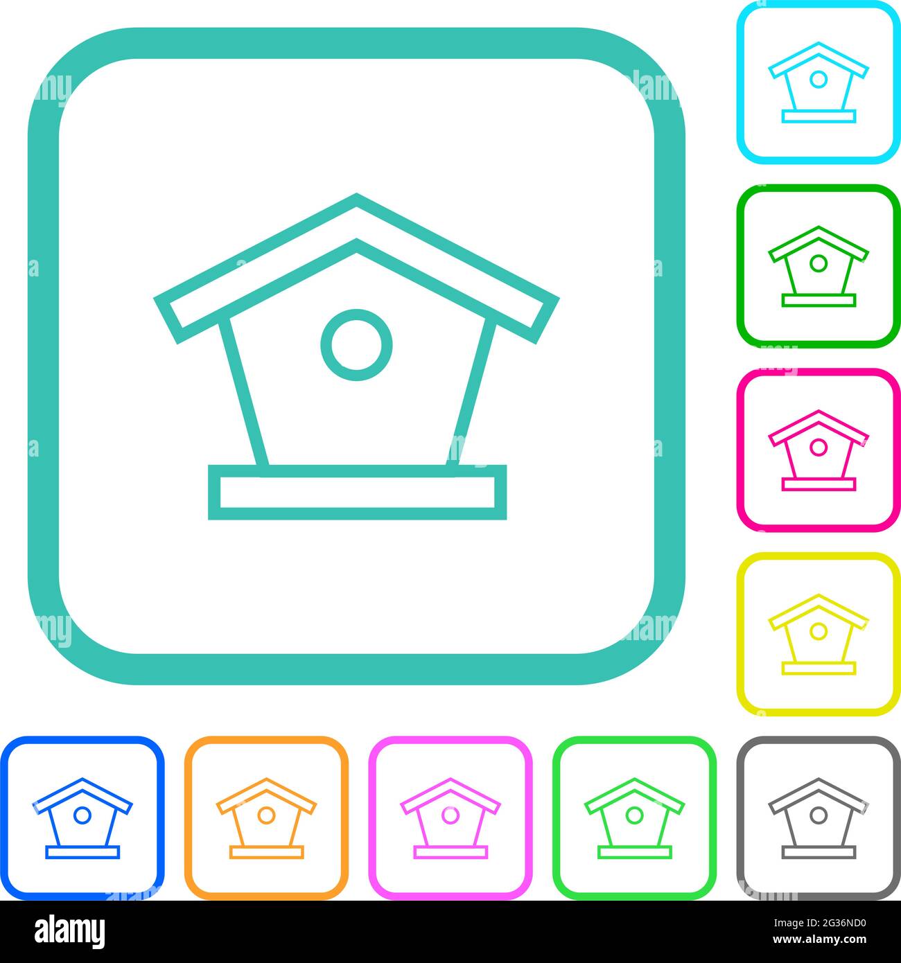Bird feeder vivid colored flat icons in curved borders on white ...