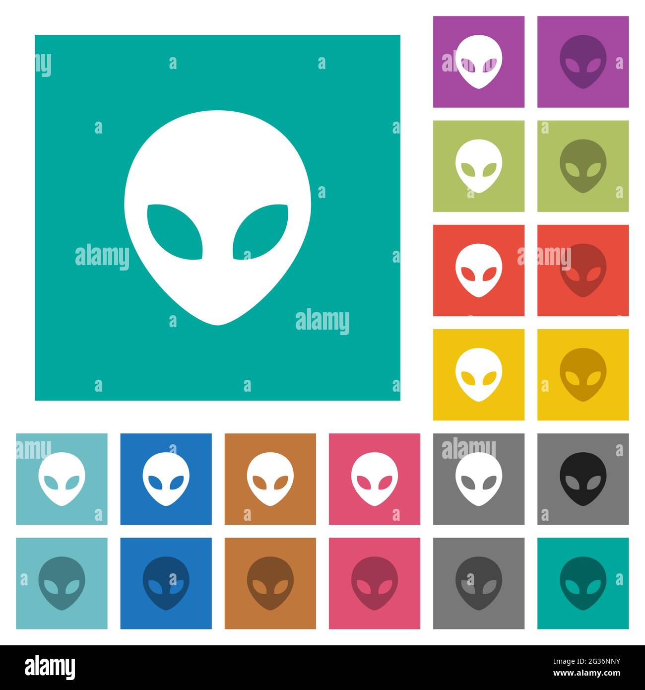 Alien head multi colored flat icons on plain square backgrounds ...
