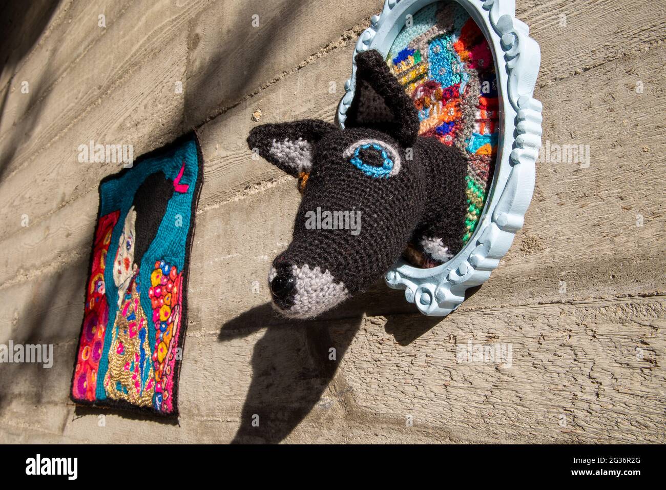 Milan,Italy june 13 2021 Yarn bombing festival in Lambrate district