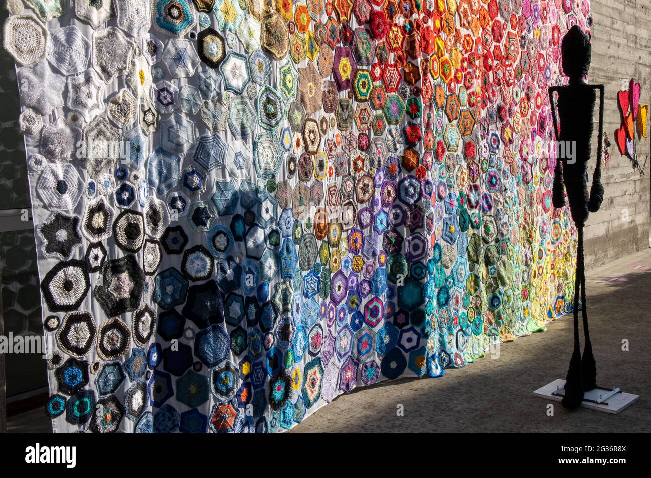 Milan,Italy june 13 2021 Yarn bombing festival in Lambrate district