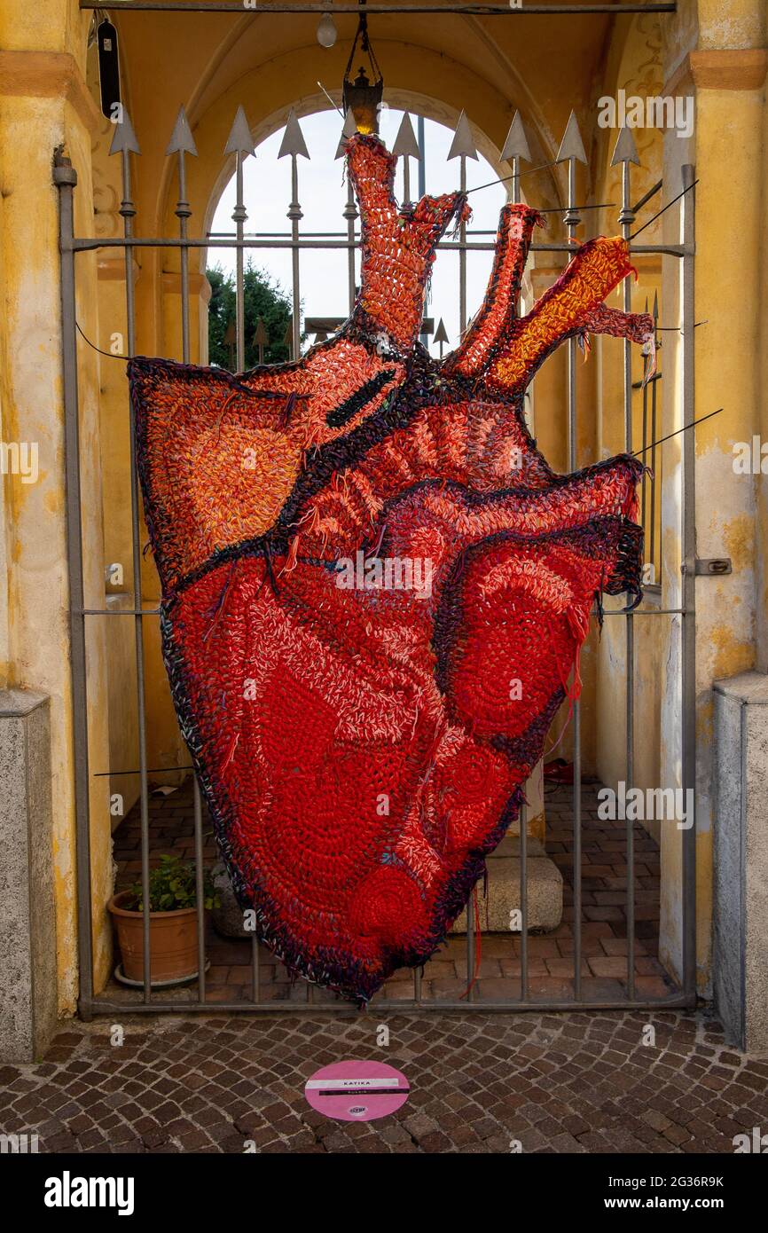 Milan,Italy june 13 2021 Yarn bombing festival in Lambrate district