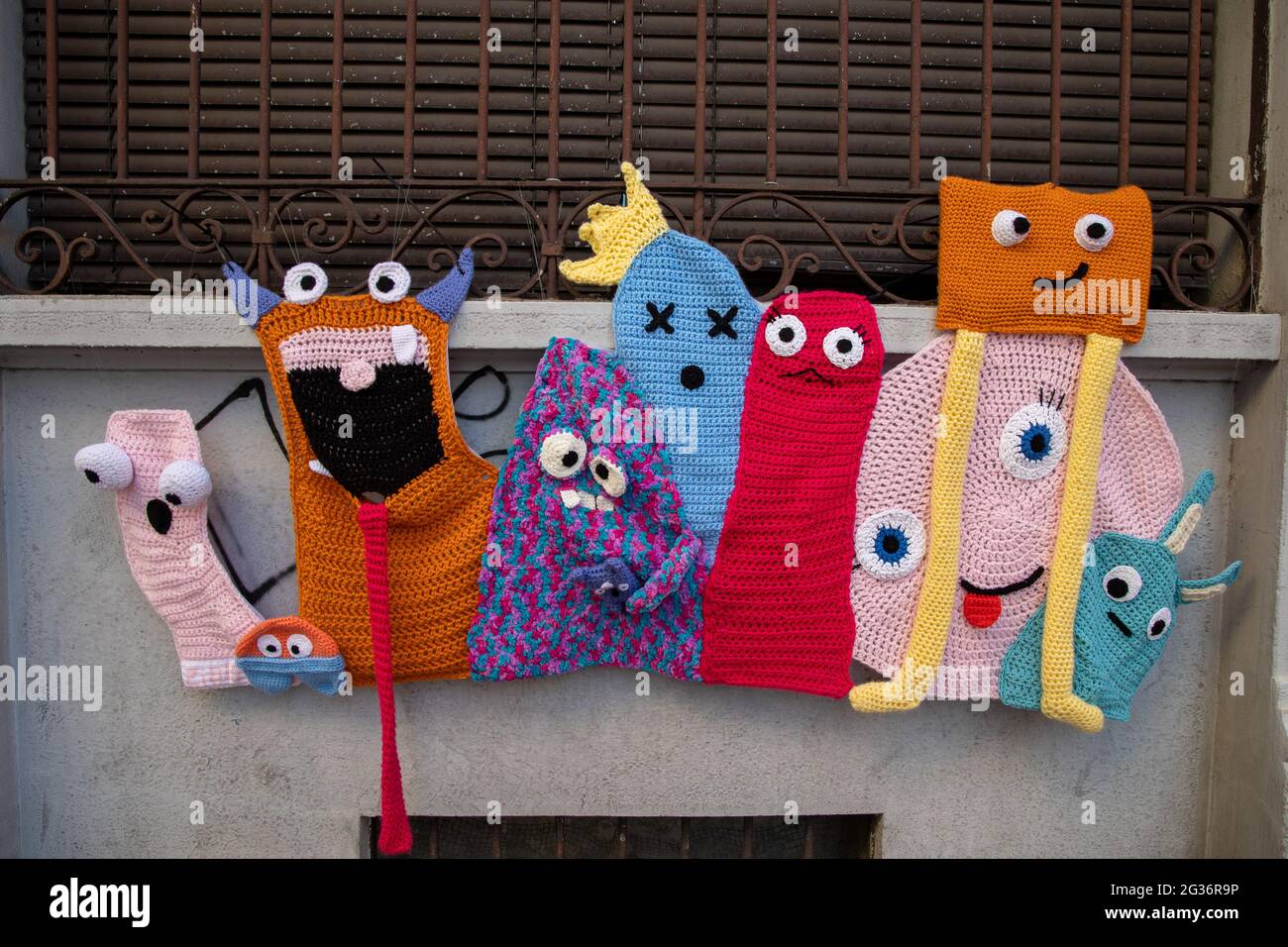 Milan,Italy june 13 2021 Yarn bombing festival in Lambrate district