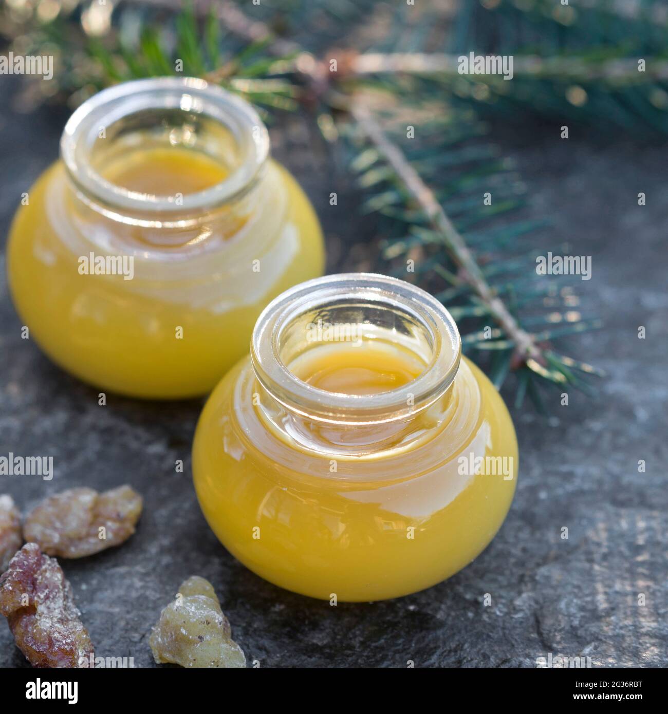 homemade resin ointment in jars Stock Photo