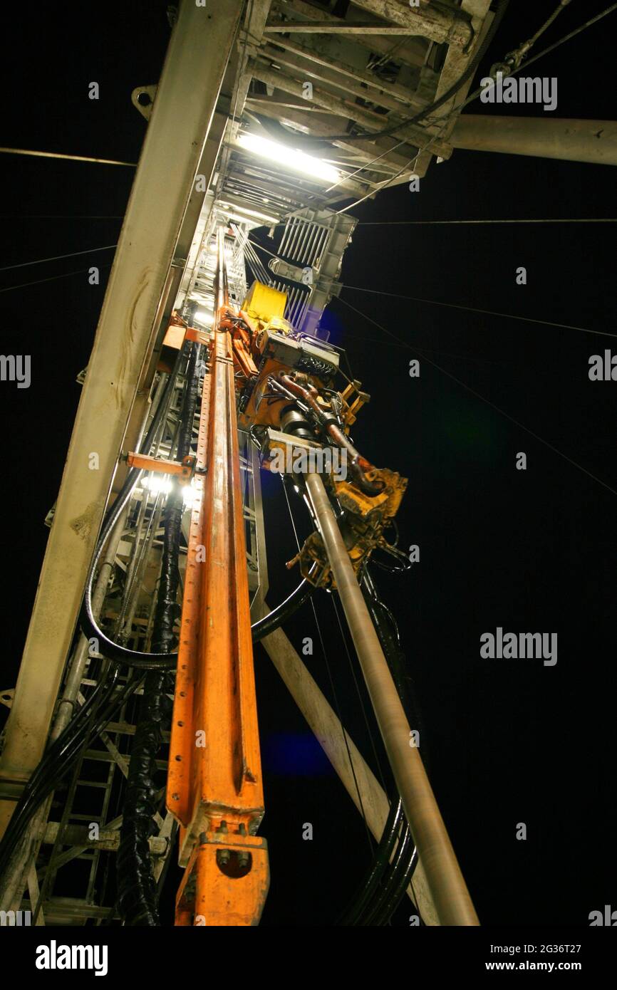 Ebenthal drill derrick at night, Austria, Vienna Stock Photo