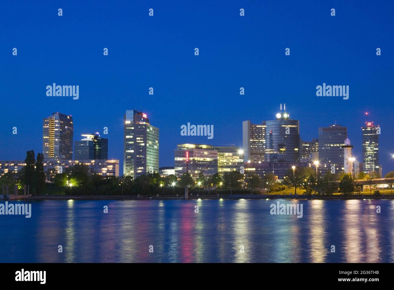 Skyline in Vienna at night, Austria, Vienna Stock Photo