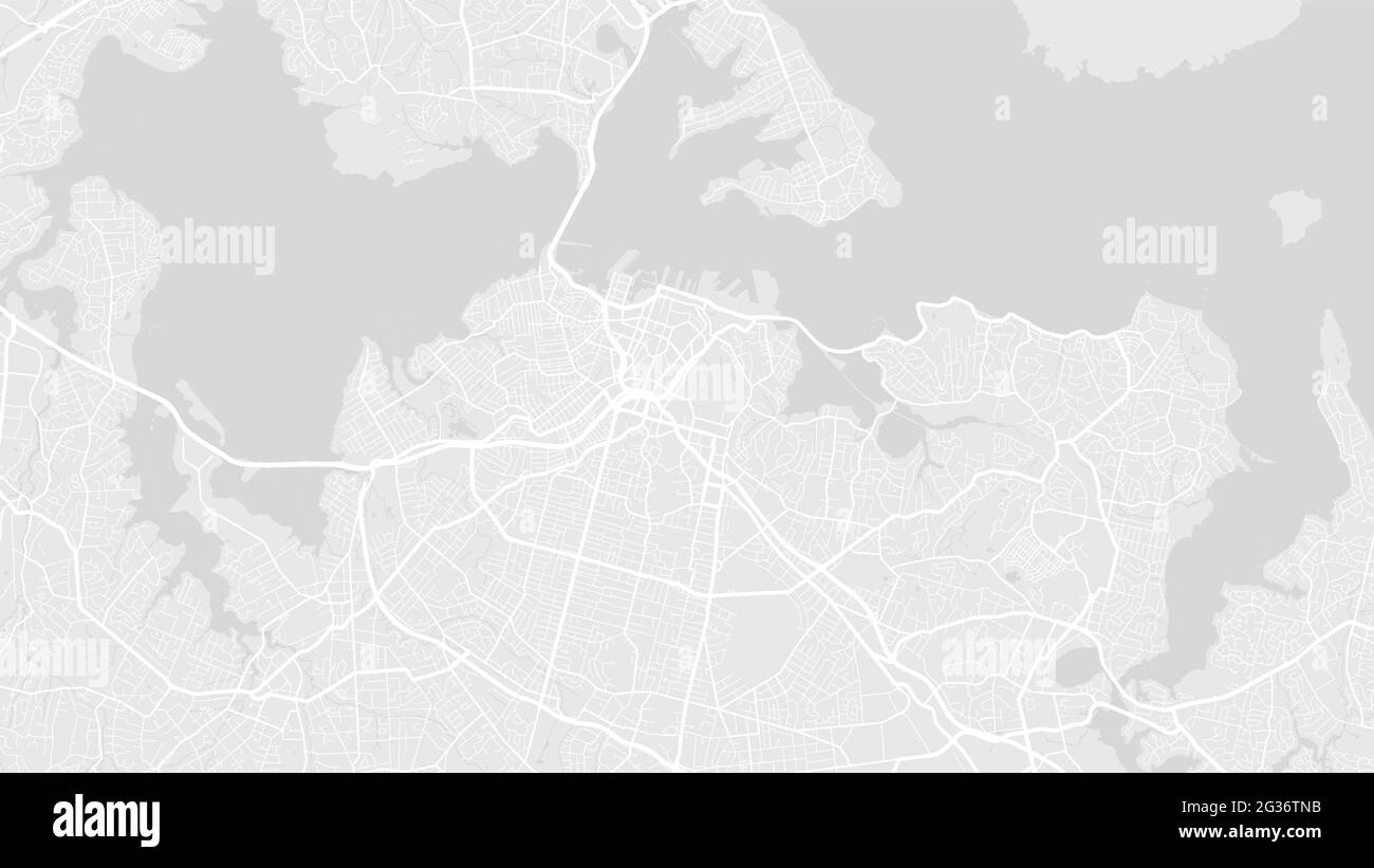 White and grey Auckland city area vector background map, streets and water cartography illustration. Widescreen proportion, digital flat design street Stock Vector