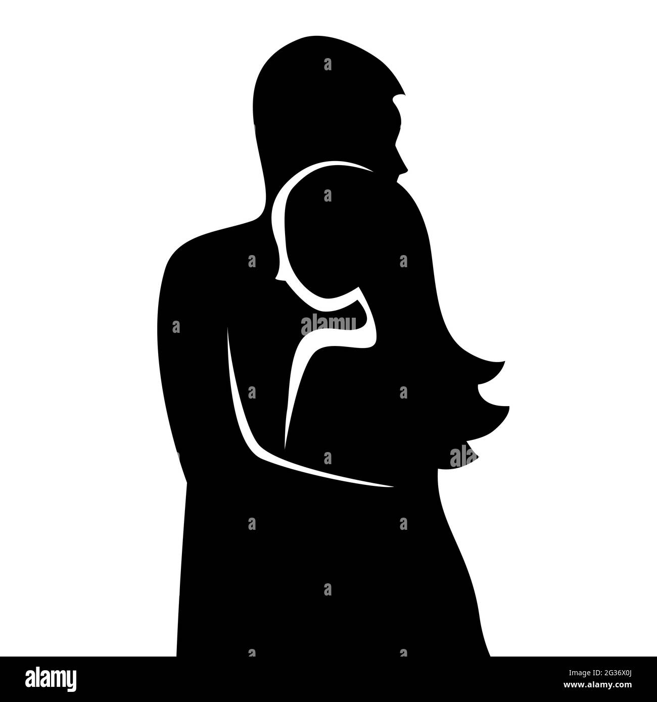 Silhouette of a couple in love in an embrace. Young man and woman. The ...
