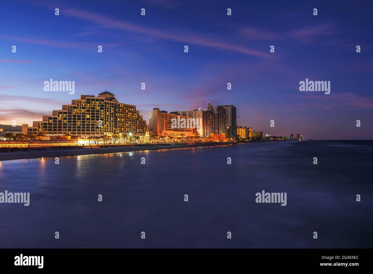 Night skyline of Daytona Beach in Florida, USA Stock Photo