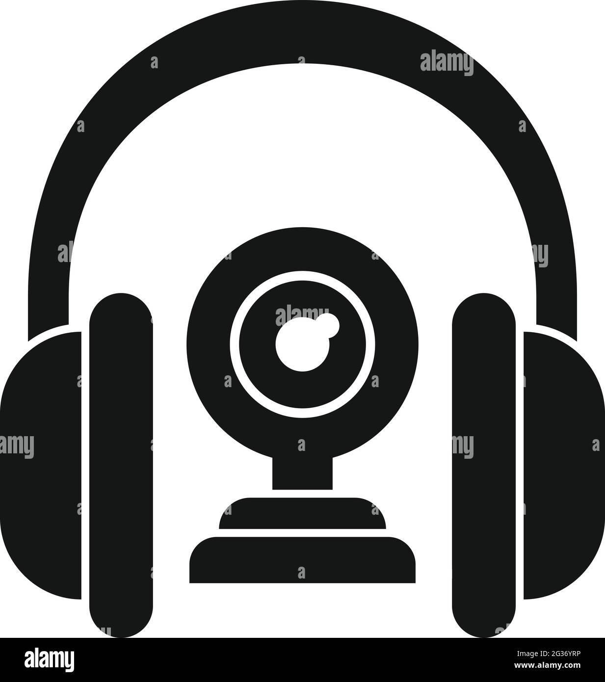 Headphones camera online meeting icon, simple style Stock Vector Image