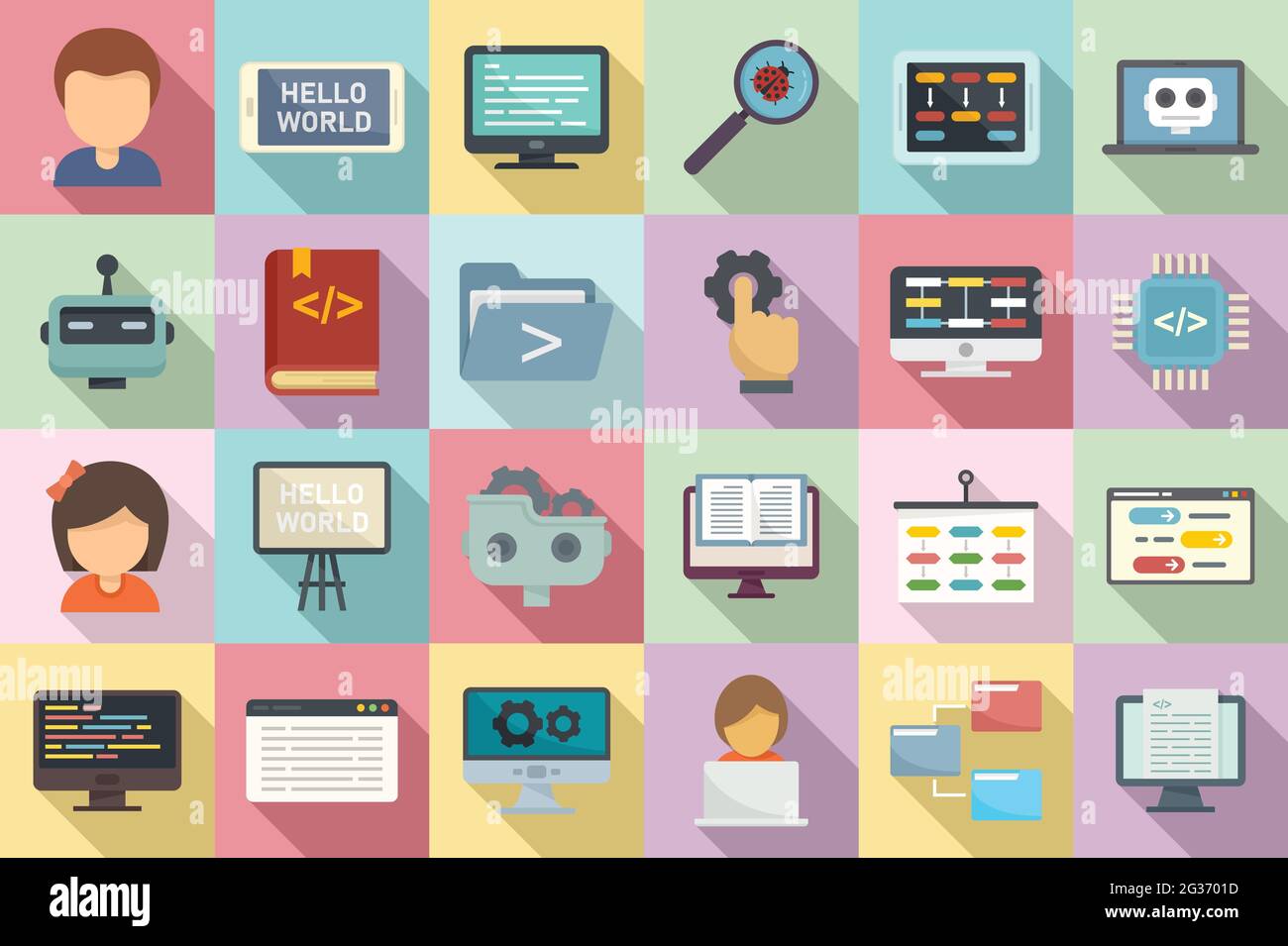 Programming for children icons set, flat style Stock Vector Image & Art ...