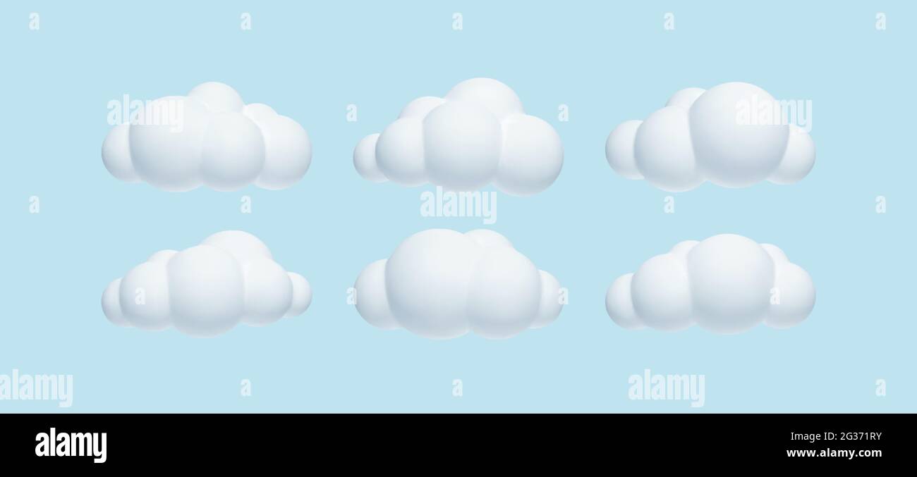 Set of 3d realistic simple clouds isolated on blue background. Vector illustration Stock Vector