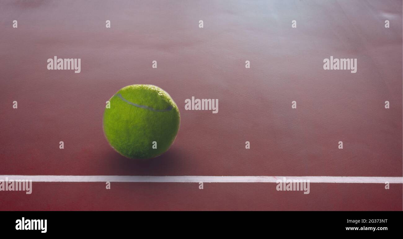 Composition of tennis ball with copy space on tennis court Stock Photo