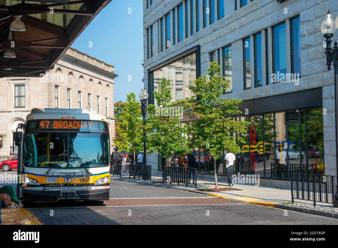 Bus nº 47 in Roxbury bus station to Broadway Boston Massachusetts USA.  Sasaki, in collaboration with the Netherlands-based design firm Mecanoo, worke Stock Photo