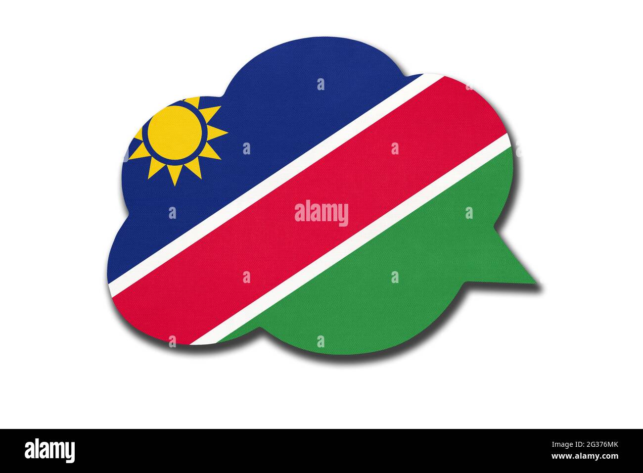 3d speech bubble with Namibian national flag isolated on white background. Speak and learn Afrikaans language. Symbol of Namibia country. World commun Stock Photo