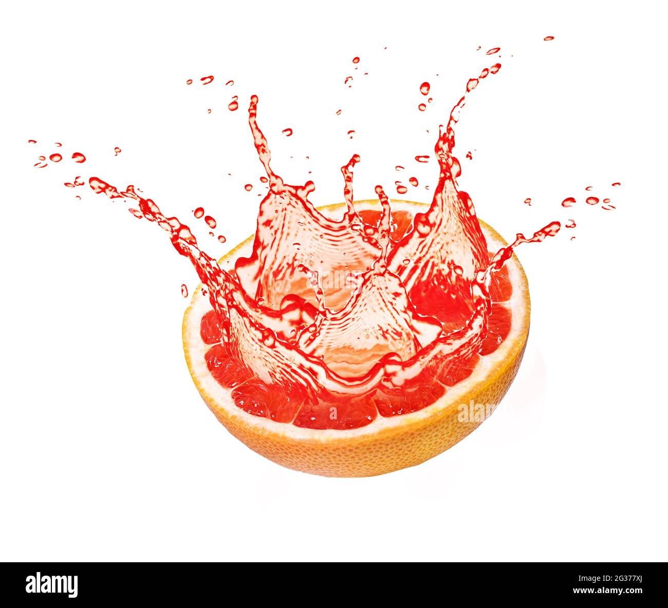 Fresh ripe grapefruit, grapefruit and juice . Tasty red grapefruit fruit juice splashing isolated Stock Photo