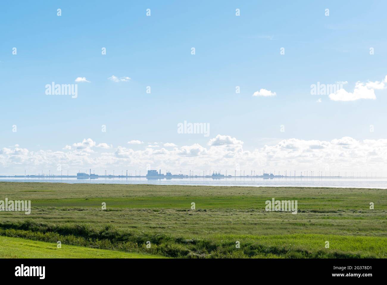 Landscape with view over the North Sea to the Dutch coast, Pilsum, Lower Saxony, Germany, Europe Stock Photo