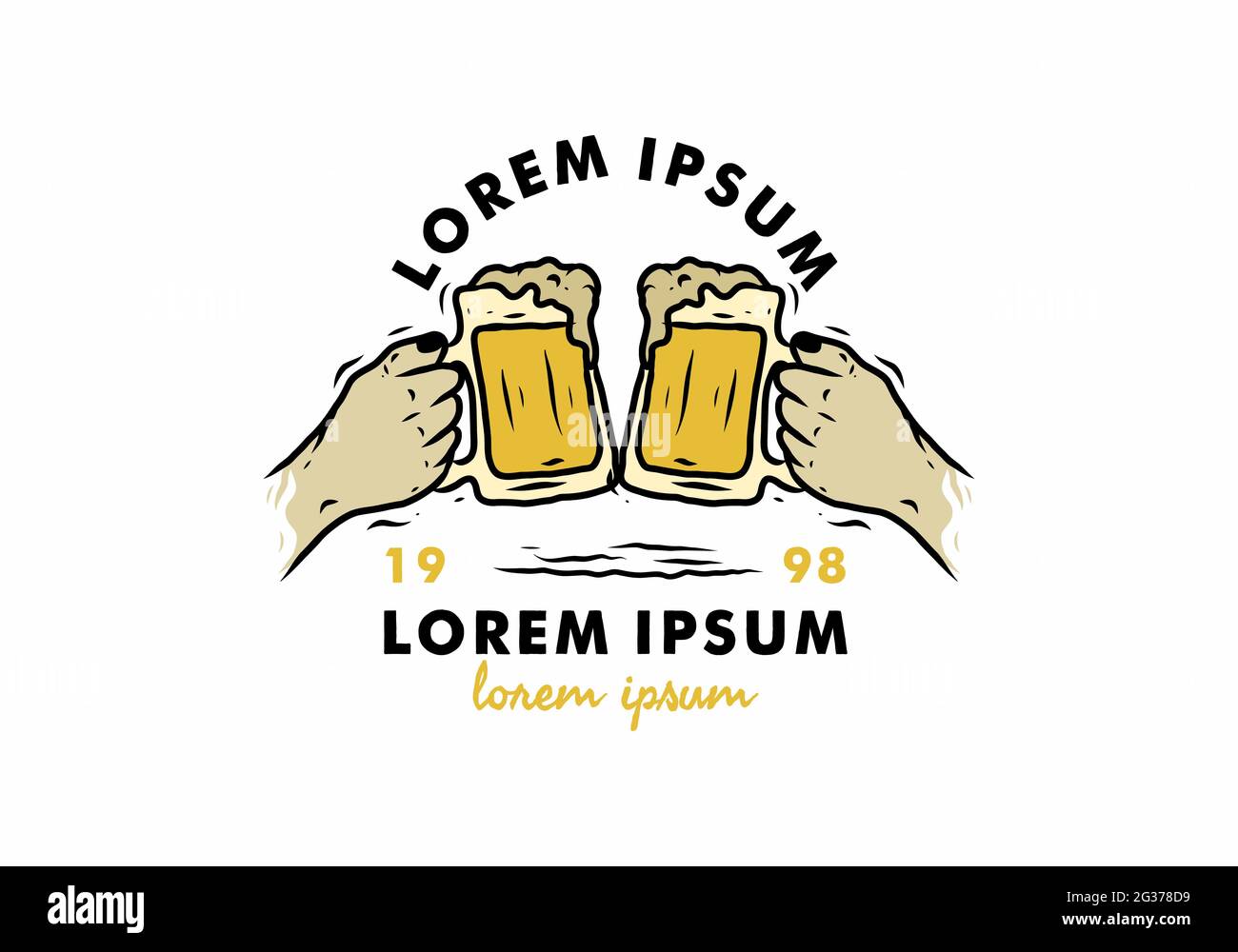 Two hand holding beer illustration drawing design Stock Vector Image