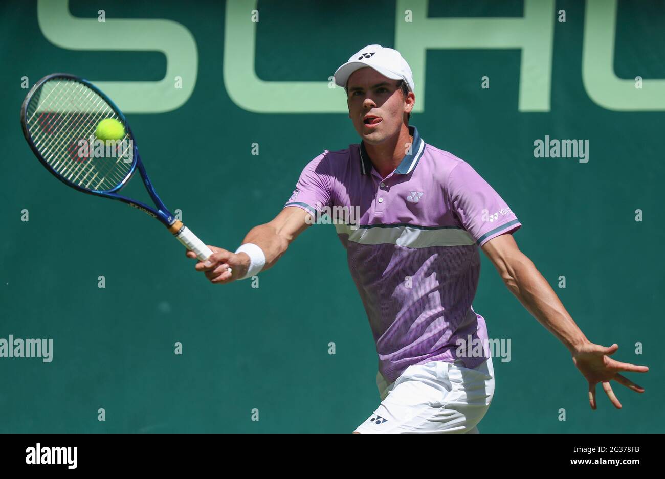 Halle, Germany. 14th June, 2021. Tennis: ATP Tour Singles, Men, 1st Round,  Thompson (Australia) - Altmaier (Germany). Daniel Altmaier plays a  forehand. Credit: Friso Gentsch/dpa/Alamy Live News Stock Photo - Alamy