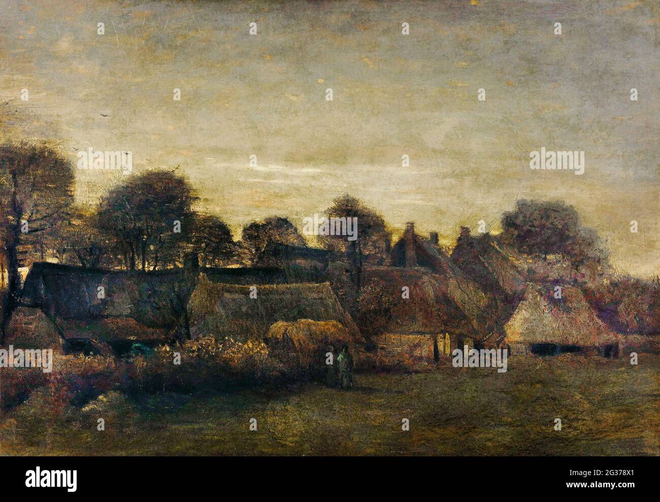 Farming Village at Twilight (1884) by Vincent Van Gogh. Stock Photo