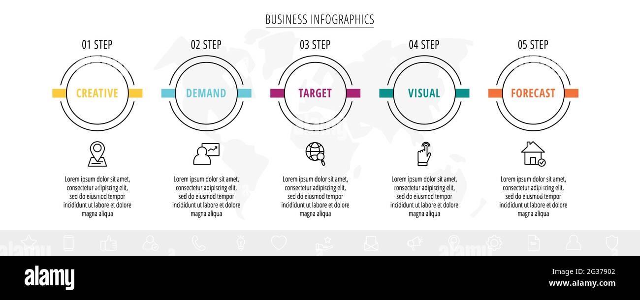 Infographics circles with icons. Line vector business concept of 5 ...