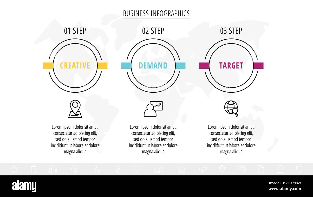 Infographics circles with icons. Line vector business concept of 3 ...