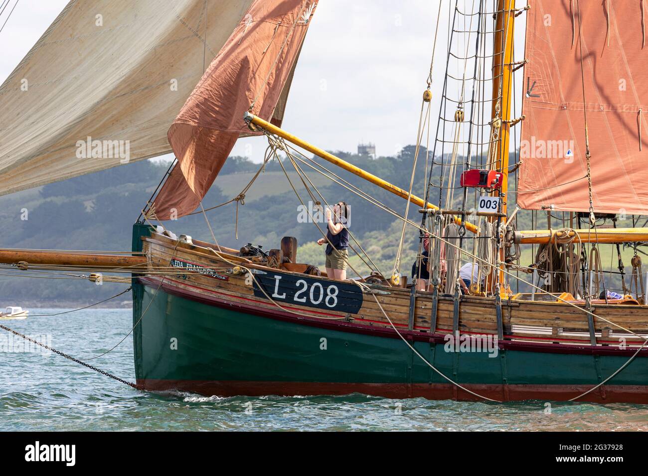 The annual Falmouth Classics takes place during the G7 conference in Carbis Bay.  The regatta is held in Falmouth harbour and Carrick Roads Stock Photo