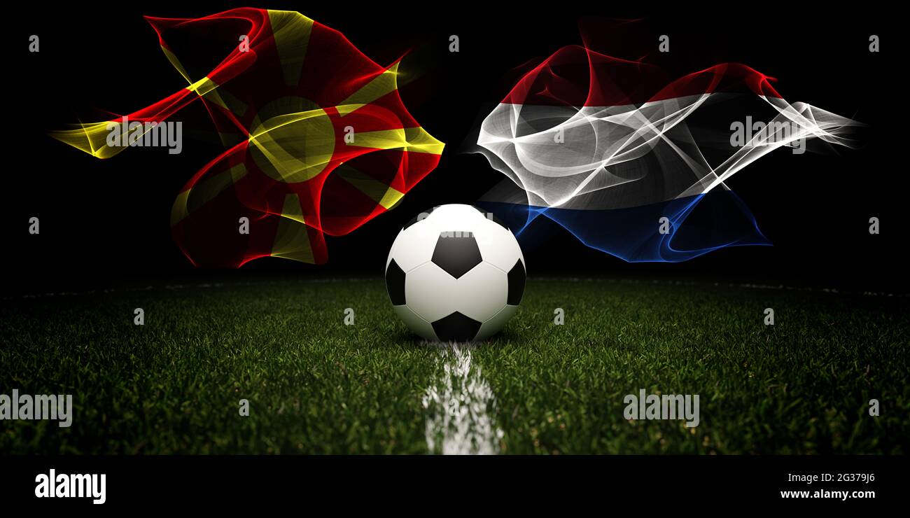 Football tournament. Football with national flags of North Macedonia and  Netherlands. Soccer ball and text. 3d rendering. Soccer match. Euro cup or  wo Stock Photo - Alamy