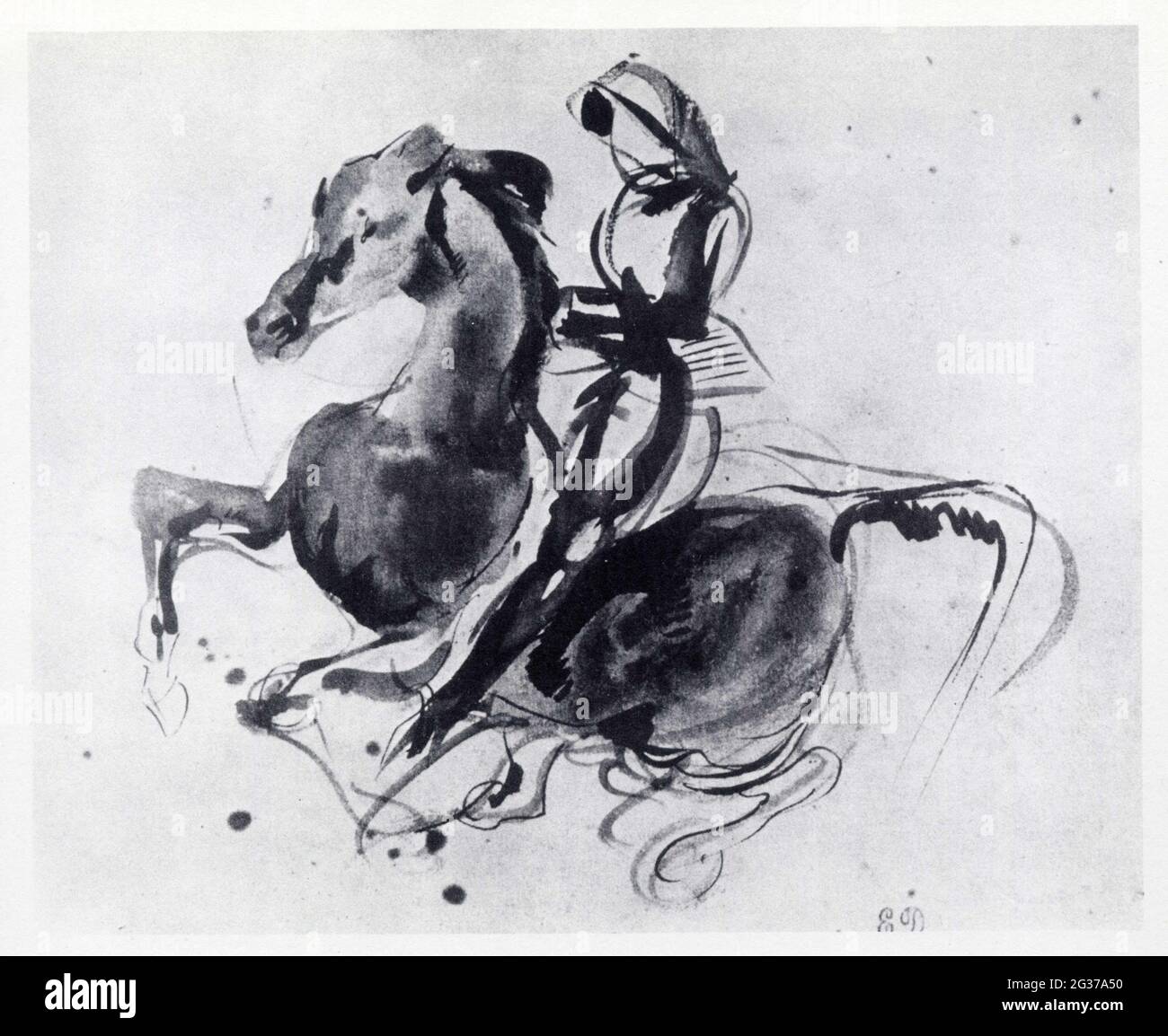 Eugène Delacroix.Cavalier.Vers 1831.Étude pour la bataille de Nancy.Aquarelle Stock Photo