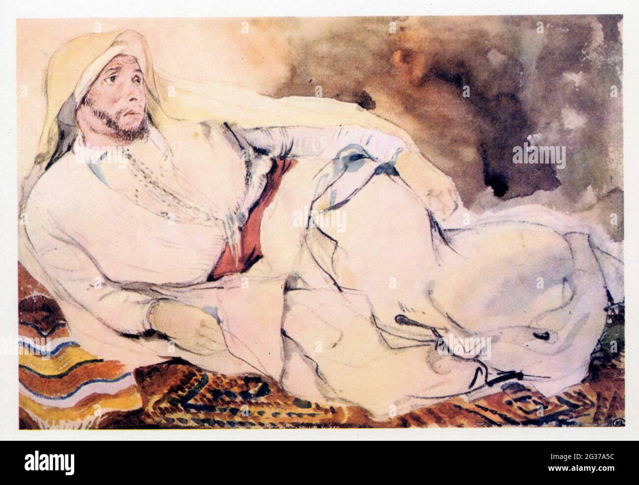 Eugène Delacroix. Marocain étendu sur un tapis. 1832. Aquarelle sur traits à la craie noire Stock Photo