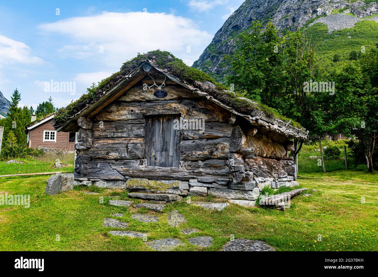 Historic huts, Trollstigen mountain road, Valldal, Norway Stock Photo
