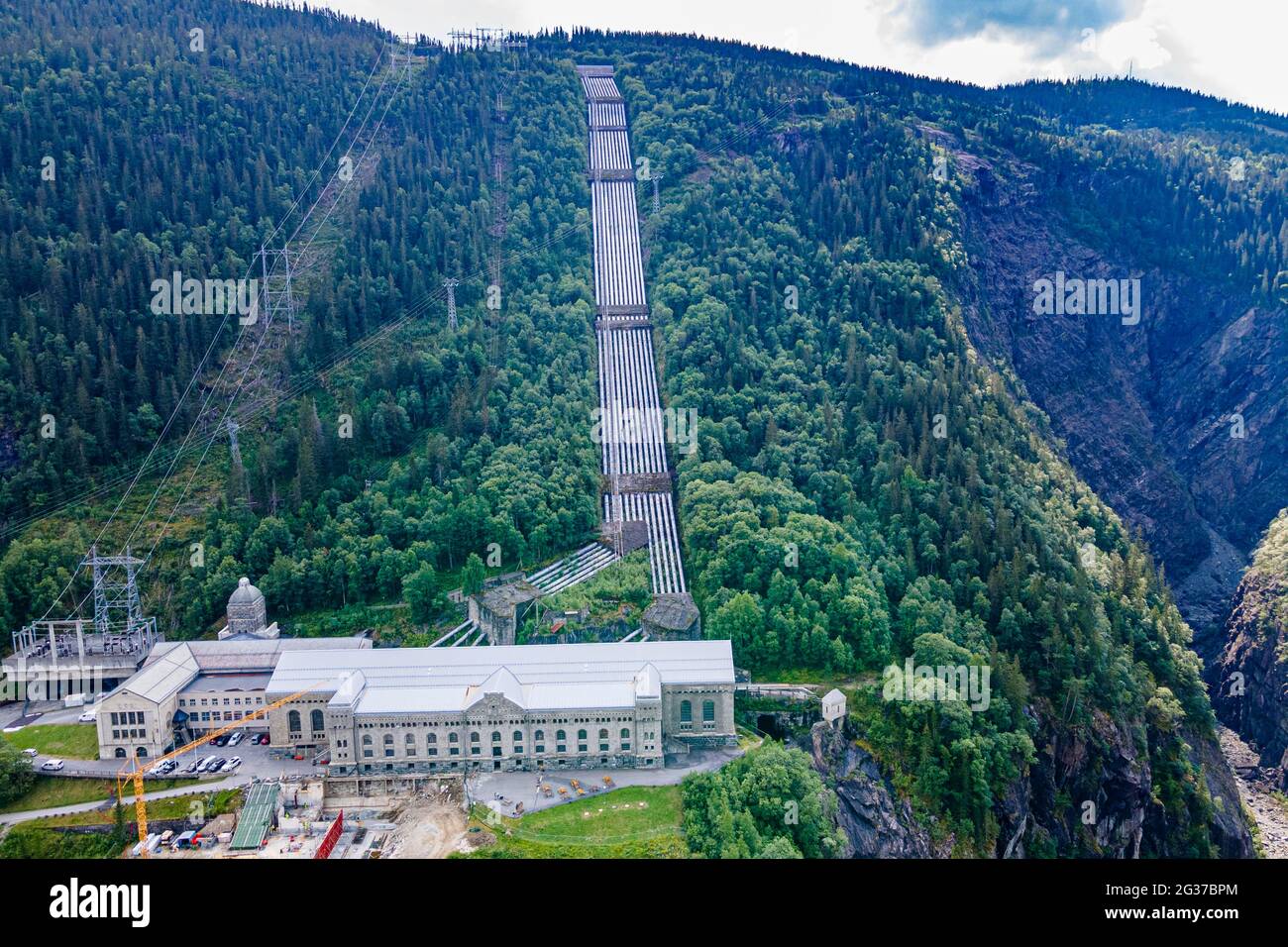 Aerial of the Hydroelectric power station, Unesco world heritage Industrial site Rjukan-Notodden, Norway Stock Photo