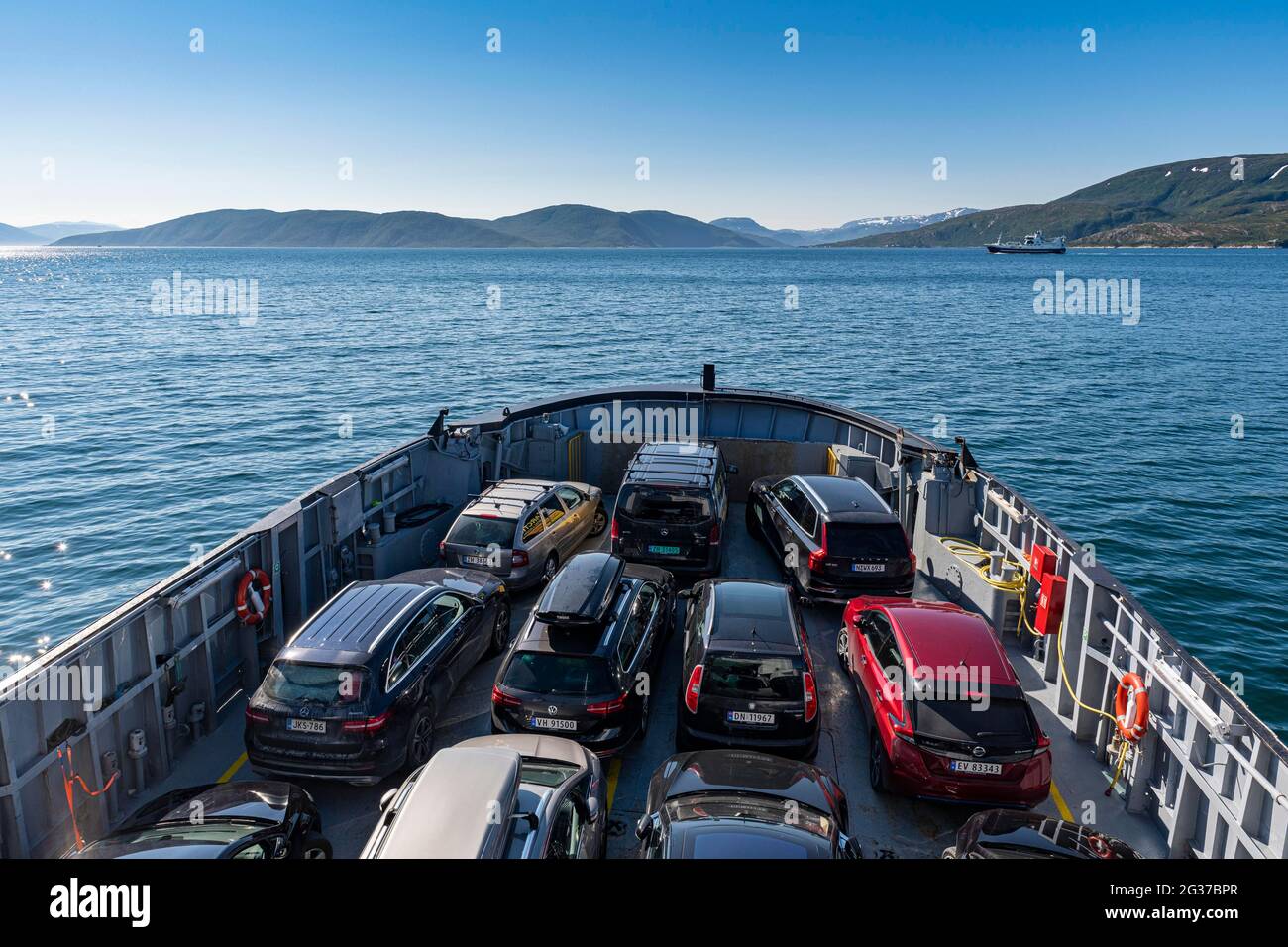 Ferry to Senja, Senja scenic road, Norway Stock Photo