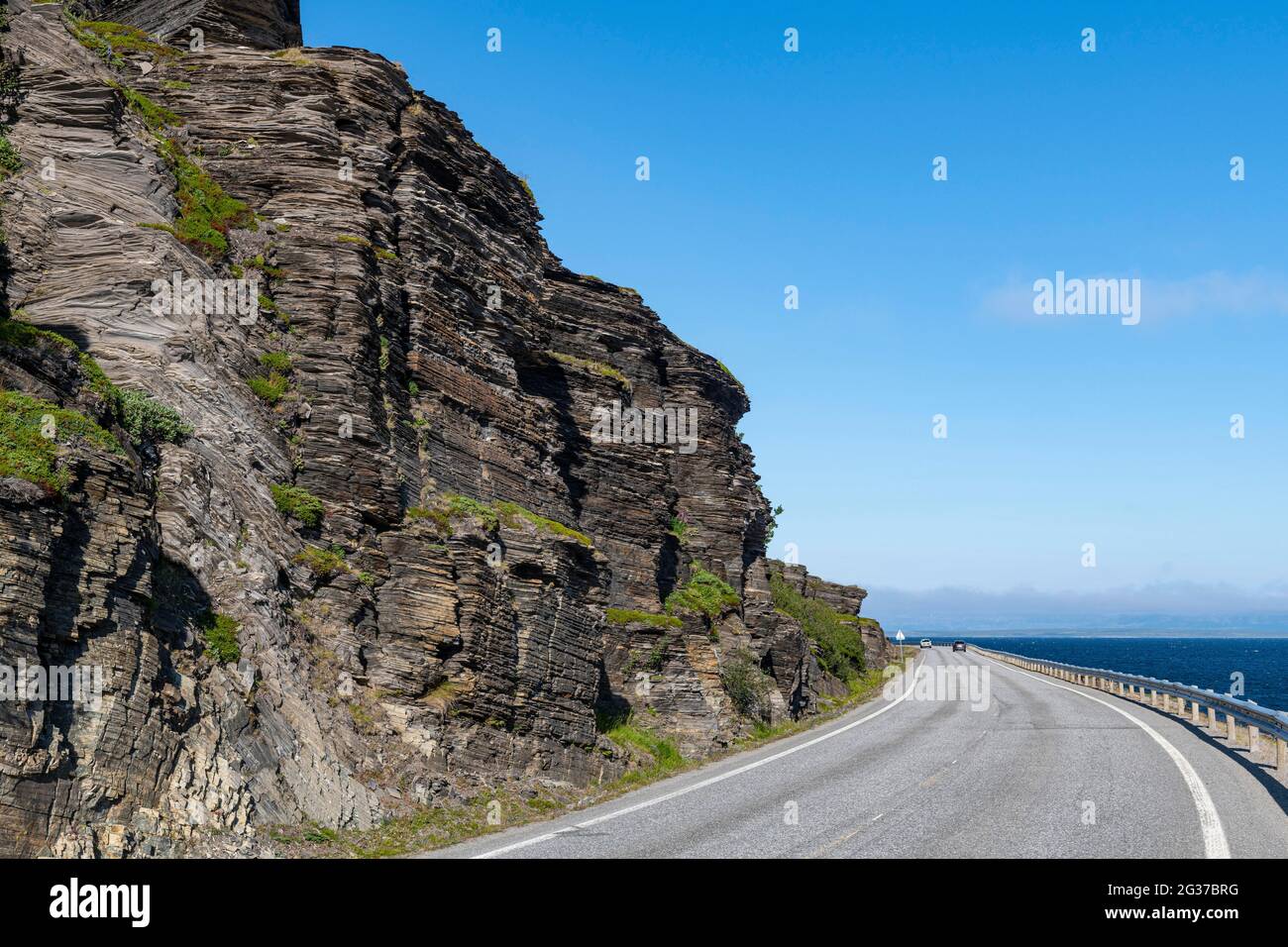 Many rock layers along the road to the Nordkapp, Norway Stock Photo